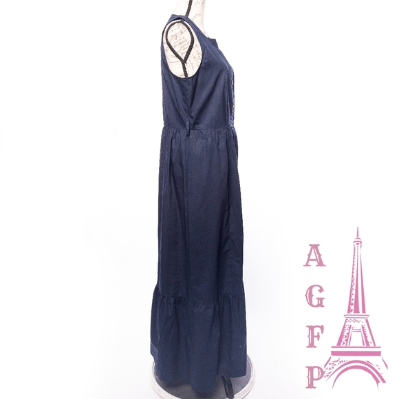 Calvin Klein maxi sleeveless flounce navy dress - Picture 4 of 11